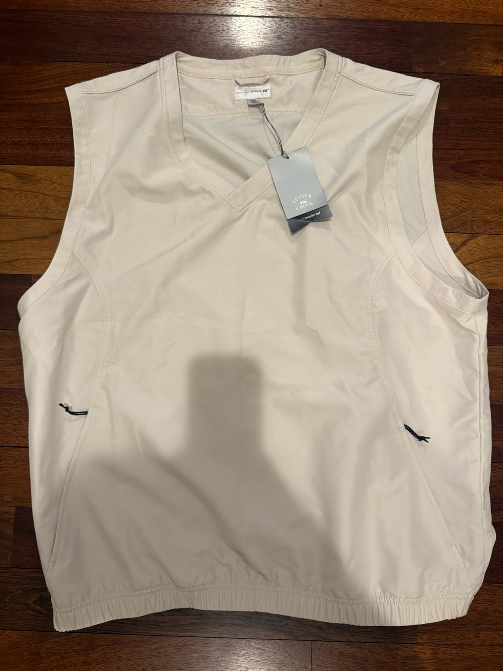 NWT Cutter & Buck WindTec Beige Cream Sleeveless V-Neck Golf Vest Sz XL